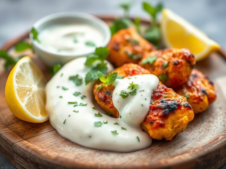 Tandoori visspiezen met raita — AI-gegenereerde illustratie