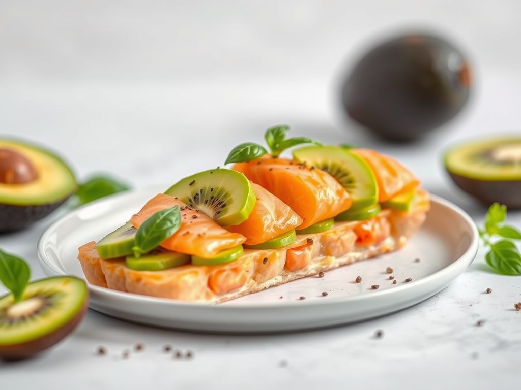 Tartaar van kiwi, zalm en avocado, AI-gegenereerde illustratie