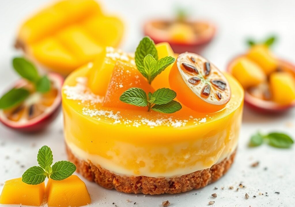 Tartaar van mango met limoensorbet — AI-gegenereerde illustratie
