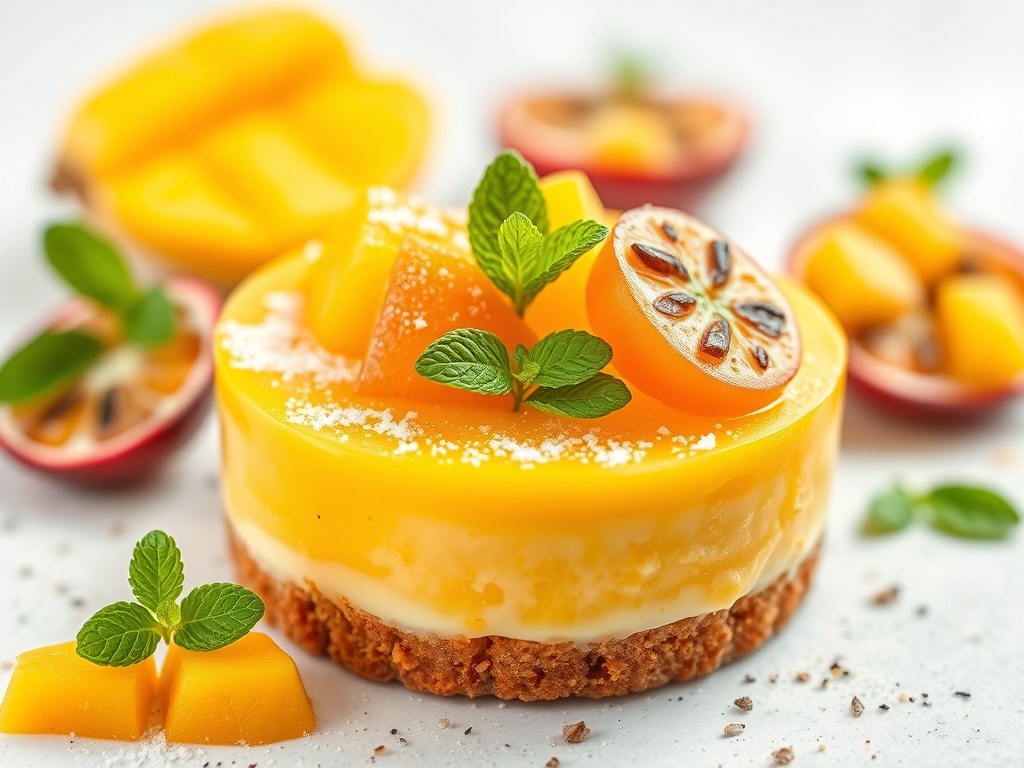 Tartaar van mango met limoensorbet, AI-gegenereerde illustratie
