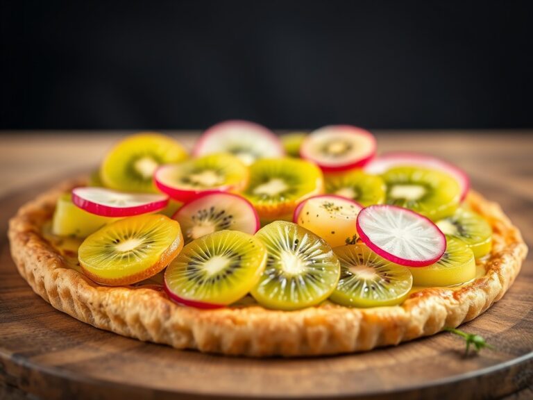 Tartaar van rivierkreeftjes met kiwi en balsamicodressing — AI-gegenereerde illustratie