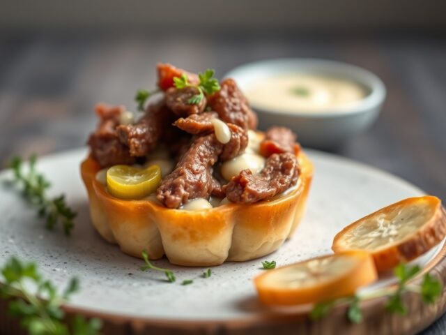 Tartaar van rundvlees met picklesmayonaise — AI-gegenereerde illustratie