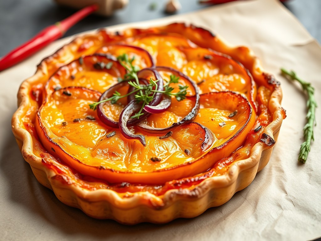 Tarte tatin met pompoen, AI-gegenereerde illustratie