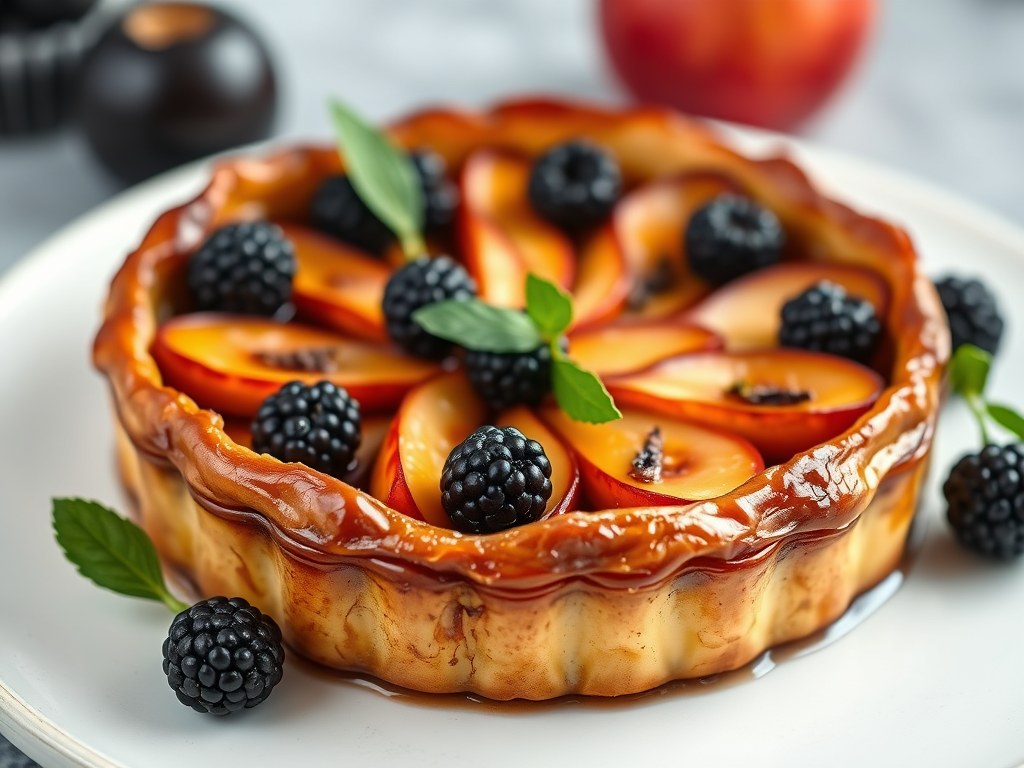Tarte tatin met zwarte pens, AI-gegenereerde illustratie