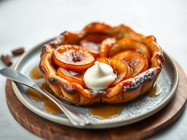Tarte tatin van appel met maple syrup en vanille — AI-gegenereerde illustratie
