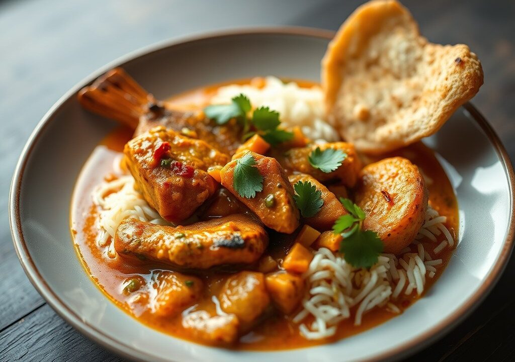 Thaïse viscurry (pittig), AI-gegenereerde illustratie