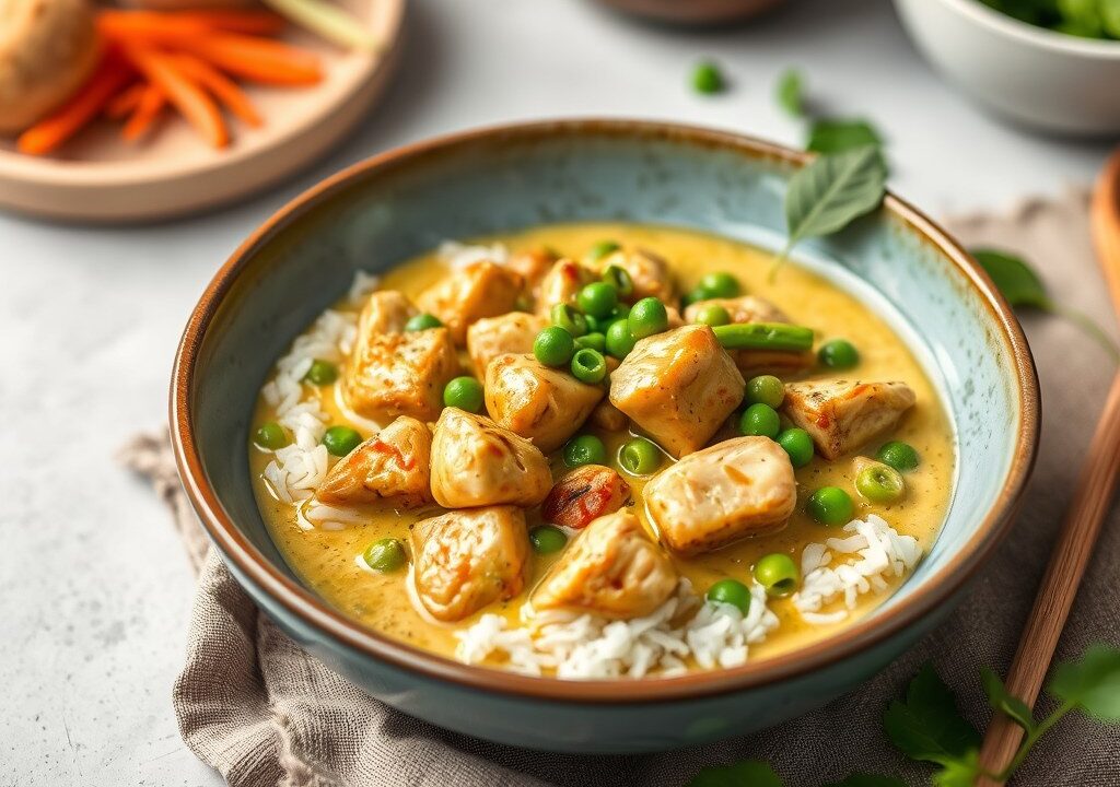 Thaise groene curry met kip, AI-gegenereerde illustratie