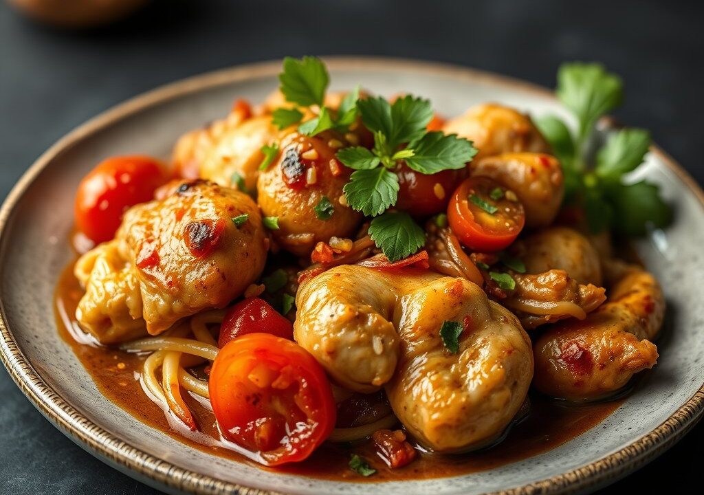 Thaise kip met scampi — AI-gegenereerde illustratie