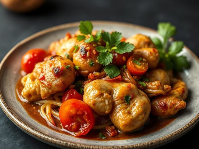Thaise kip met scampi — AI-gegenereerde illustratie