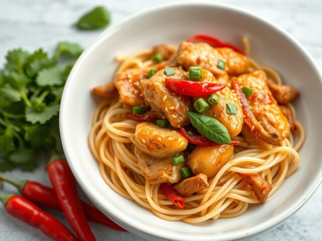 Thaise kip met sesam pasta en paksoi — AI-gegenereerde illustratie