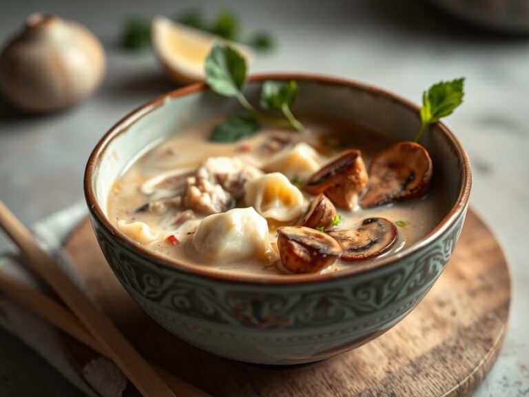 Thaise kokos kip soep (Tom Kha Gai) — AI-gegenereerde illustratie
