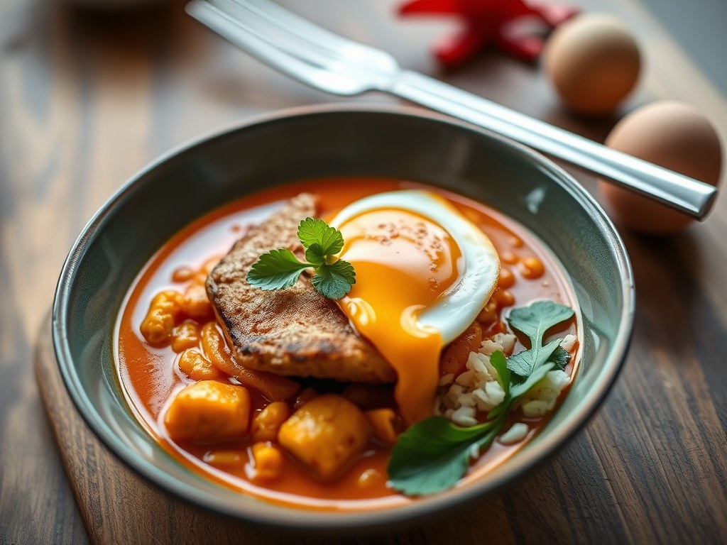 Thaise Rode curry met panga filet, AI-gegenereerde illustratie