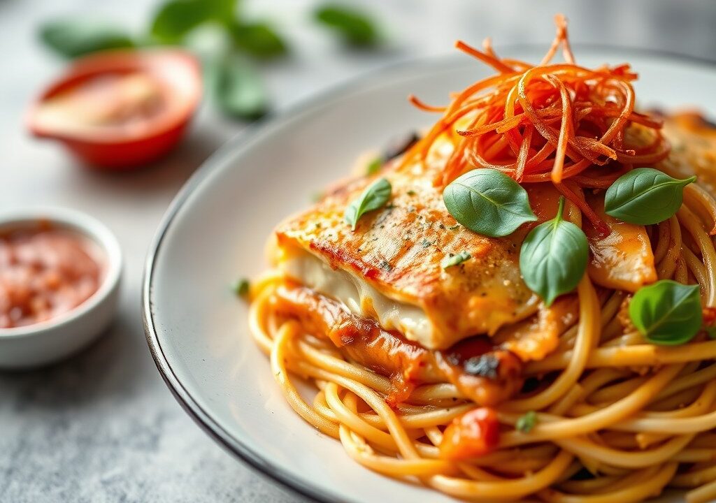 Thaise vislasagna — AI-gegenereerde illustratie