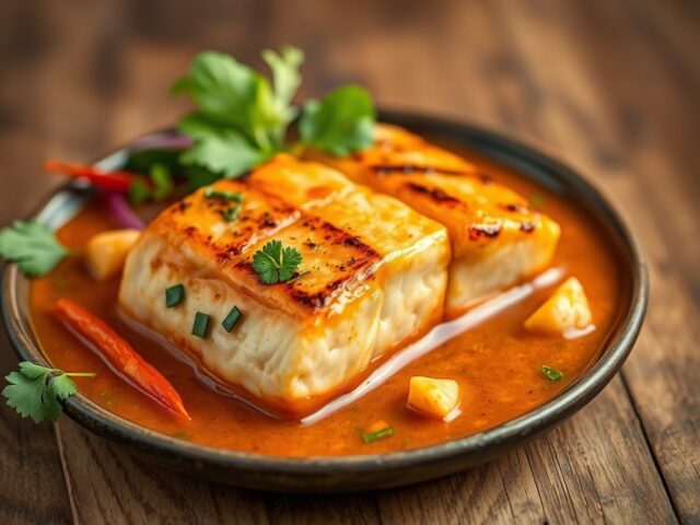 Thaise zalm curry van de BBQ — AI-gegenereerde illustratie