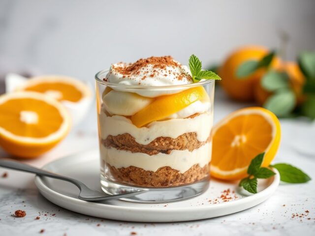 Tiramisu met citroen en sinaasappel — AI-gegenereerde illustratie