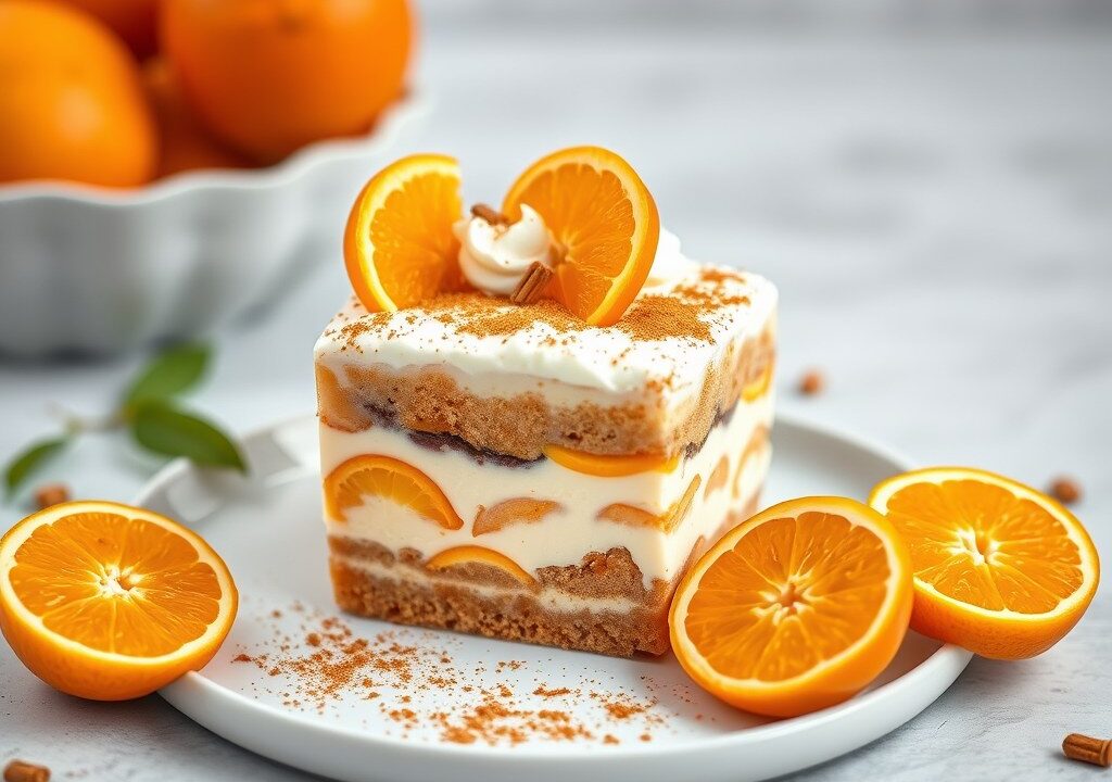 Tiramisu met clementines en speculoos, AI-gegenereerde illustratie