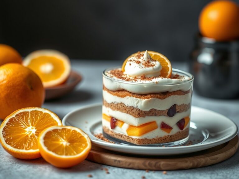 Tiramisu met clementines en zoete specerijen — AI-gegenereerde illustratie