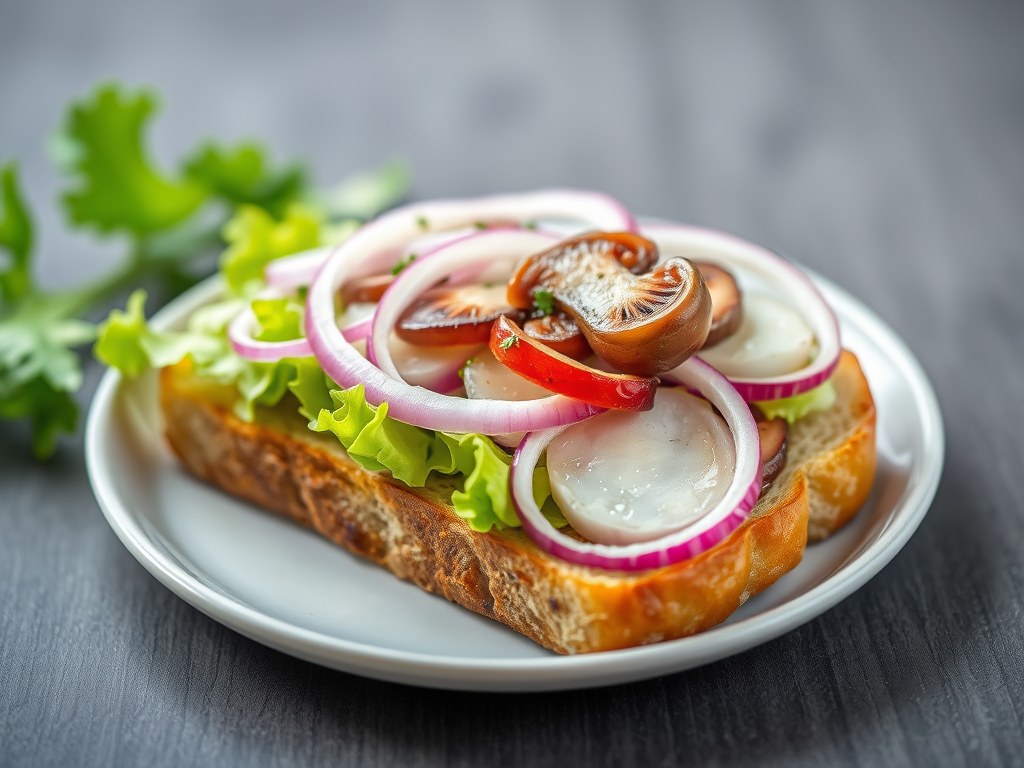 Toast champignon met sla, AI-gegenereerde illustratie