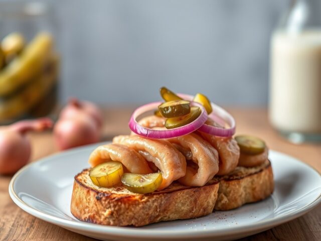 Toast met kalfsescalope en pickles — AI-gegenereerde illustratie