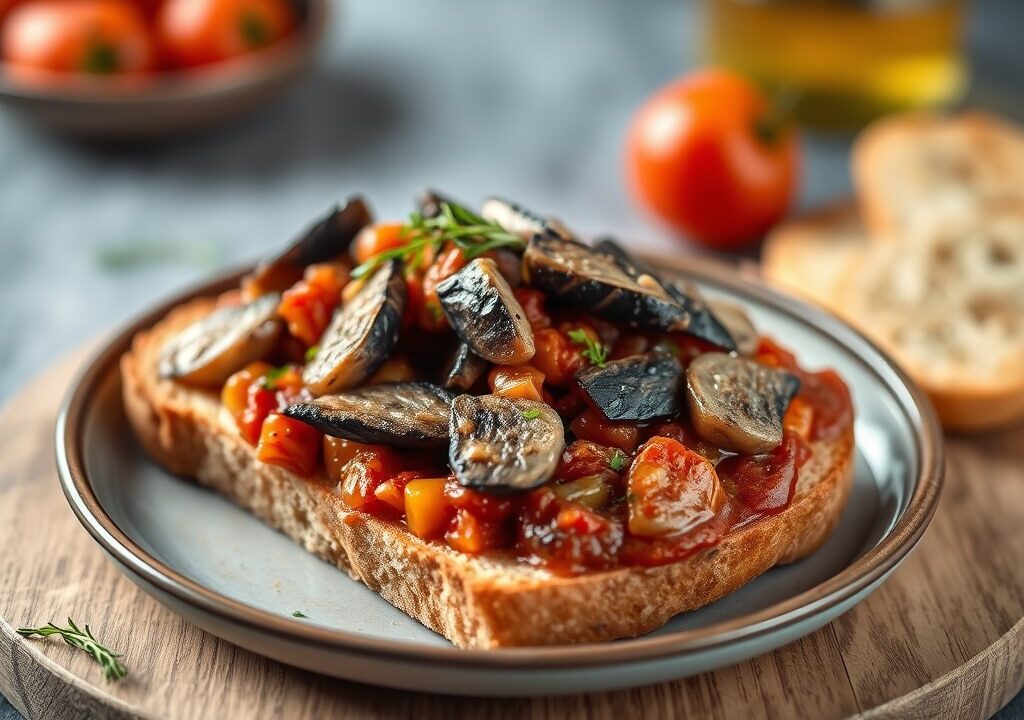 Toast met ragout en/of sardines, AI-gegenereerde illustratie