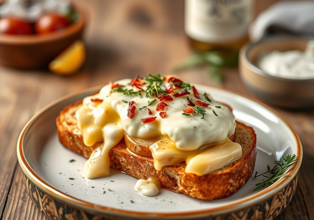 Toast met tartiflette — AI-gegenereerde illustratie