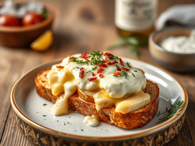 Toast met tartiflette — AI-gegenereerde illustratie