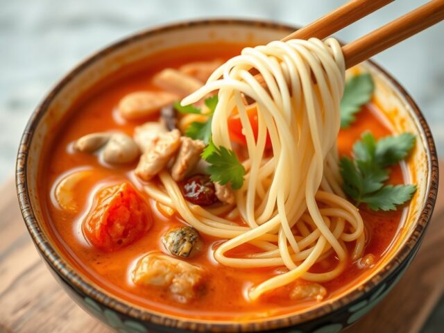 Tom Yam noedel soep — AI-gegenereerde illustratie