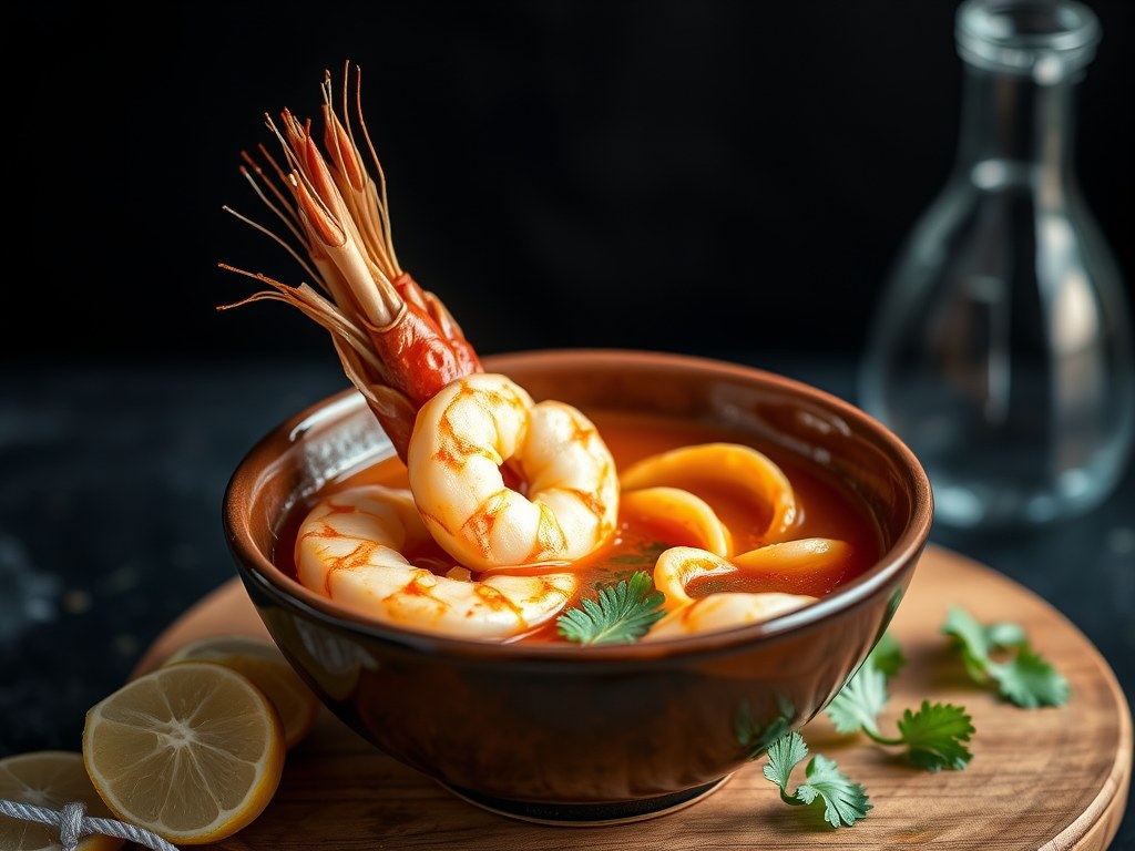 Tom Yam soep met garnalen, AI-gegenereerde illustratie