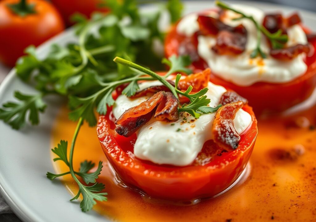 Tomaten gevuld met ricotta — AI-gegenereerde illustratie
