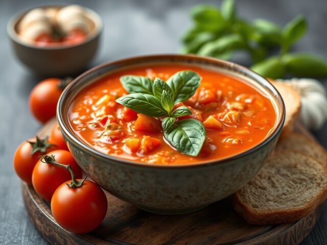 Tomaten- paprikasoep — AI-gegenereerde illustratie