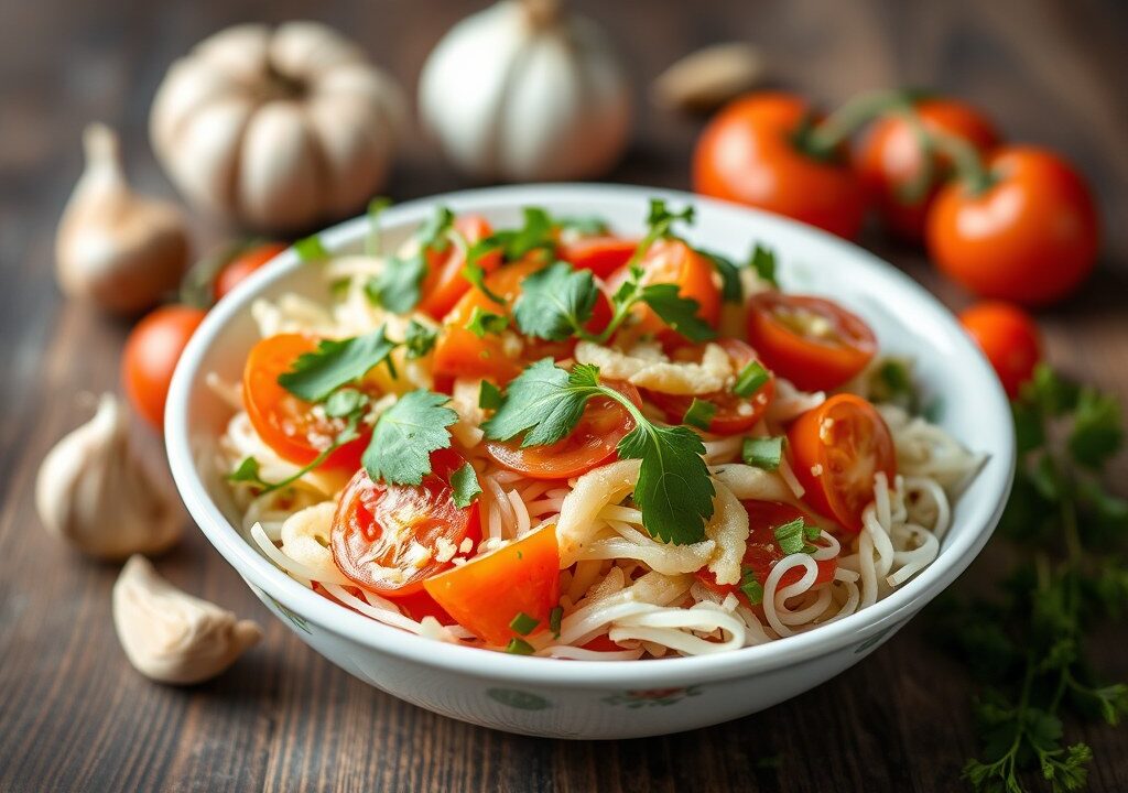 Tomaten-Perzik Salade — AI-gegenereerde illustratie