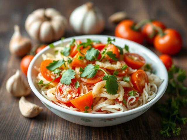 Tomaten-Perzik Salade — AI-gegenereerde illustratie