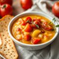 Tomatenappelsoep met kaas-eimengeling