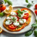Tomatencarpaccio met basilicum, buffelmozzarella en citroen-pestodressing
