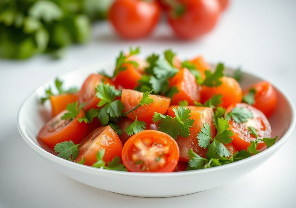 Tomatensalade met koriander — AI-gegenereerde illustratie