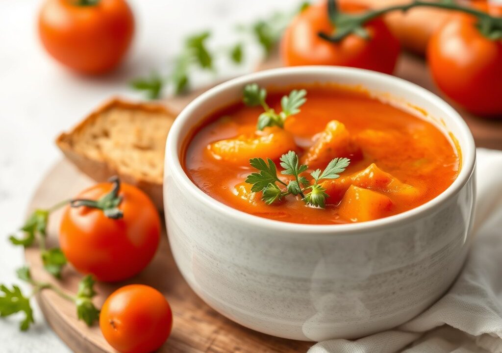 Tomatensoep met balletjes, AI-gegenereerde illustratie