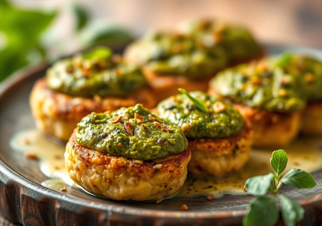Tompoes van zeebarbeel met pesto — AI-gegenereerde illustratie