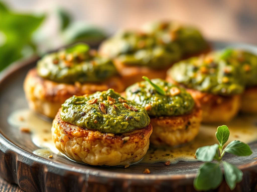 Tompoes van zeebarbeel met pesto, AI-gegenereerde illustratie