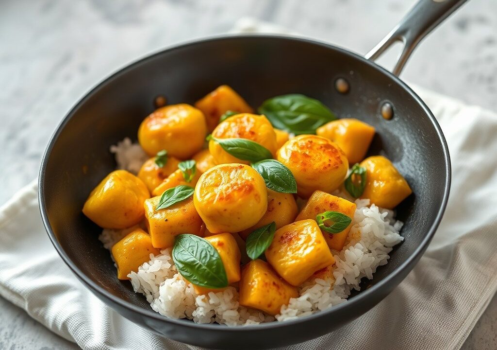 Tongrolletjes met kokos en kerrie — AI-gegenereerde illustratie