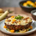 Tongschar met röstilaagje van pompoen en courgette