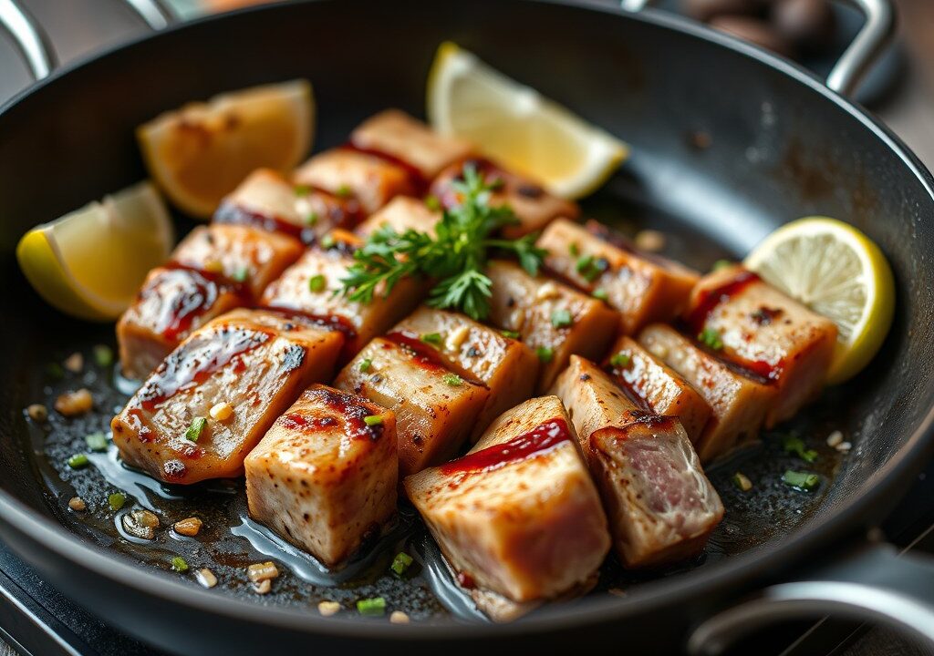 Tonijn in de grillpan — AI-gegenereerde illustratie
