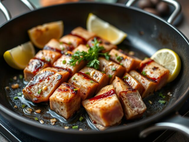 Tonijn in de grillpan — AI-gegenereerde illustratie