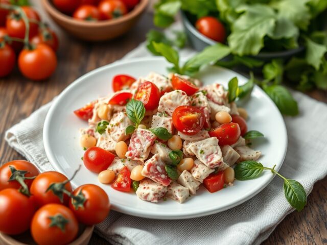 Tonijn-tomaatsalade met maïs — AI-gegenereerde illustratie