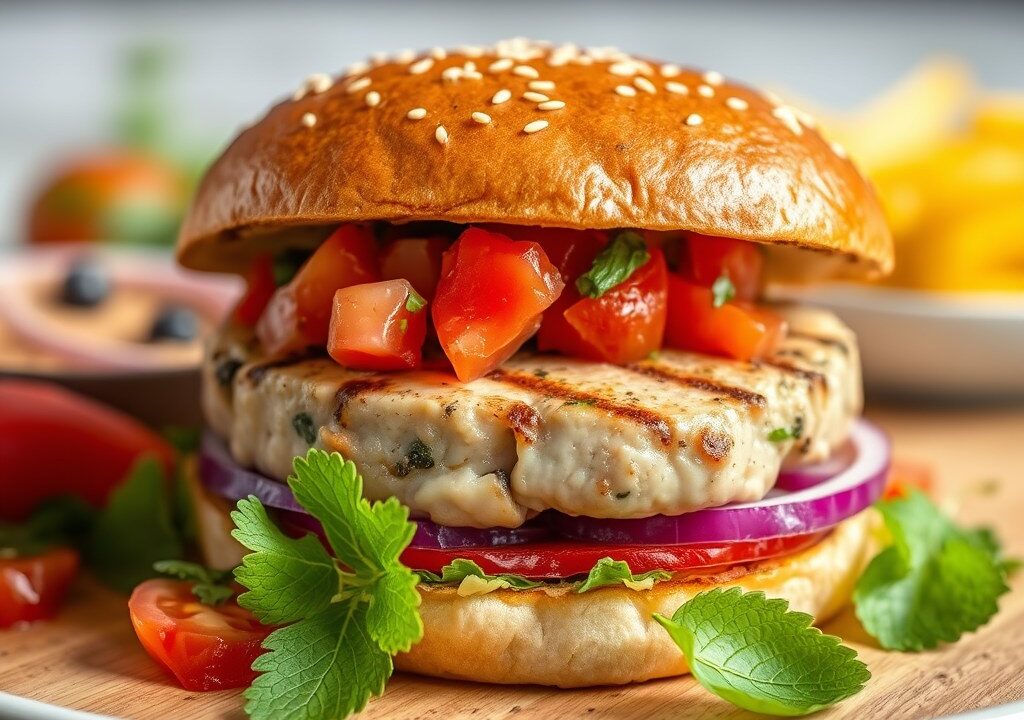 Tonijnburger met salsa — AI-gegenereerde illustratie
