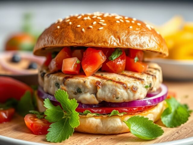 Tonijnburger met salsa — AI-gegenereerde illustratie