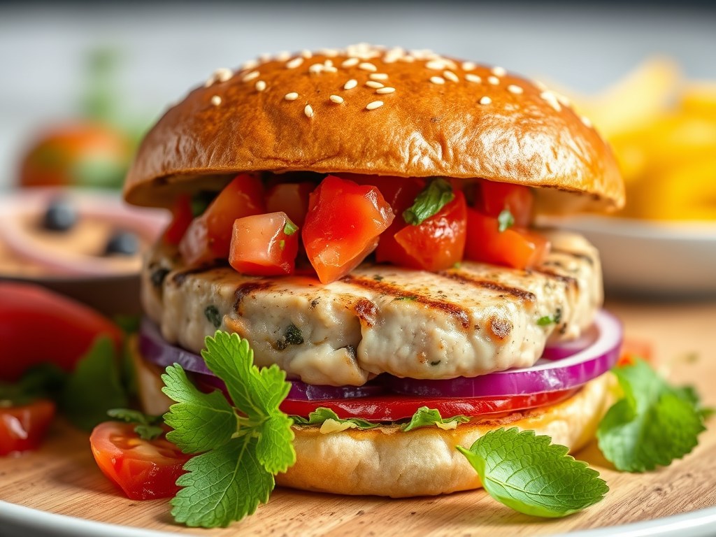 Tonijnburger met salsa, AI-gegenereerde illustratie