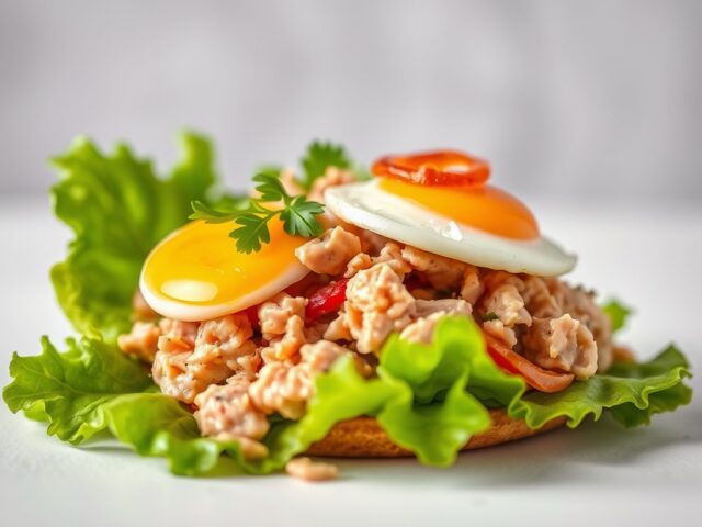Tonijnsalade met gebakken ei en gebakken ui — AI-gegenereerde illustratie