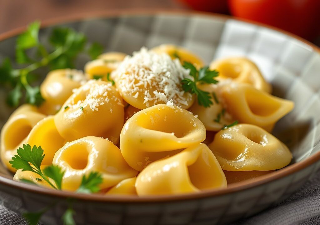 Tortellini met gelookte salie-boter — AI-gegenereerde illustratie