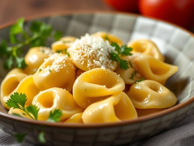 Tortellini met gelookte salie-boter — AI-gegenereerde illustratie
