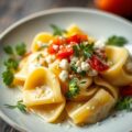 Tortellini met spruiten, citroencrème en Parmezaan